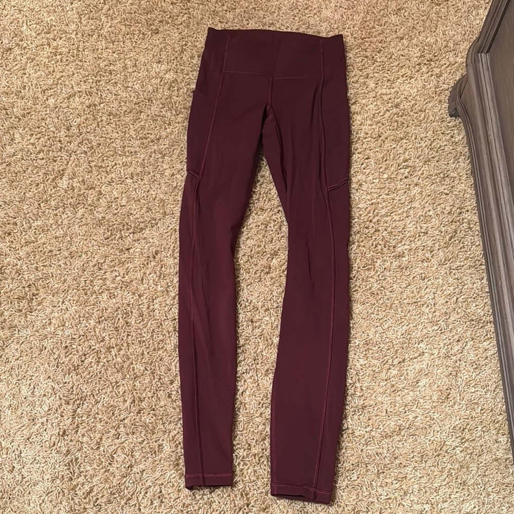 Lululemon Burgundy Wunder Under Leggings with Pockets